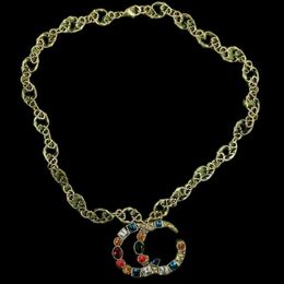 Mode Doppel Brief Anhänger Halsketten Farbige Diamant Designer Halskette Für Frauen Edelstahl Kette Urlaub Geschenke