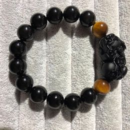 Strand Wholesale Black Natural Obsidian Stone Bracelets Round Beads With Scrub Pi Xiu Bracelet Lucky For Men Women Energy Jewelry