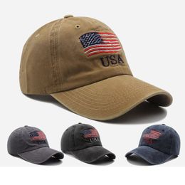 Fashion Snapback Baseball Hat Mens Womens Washed Distress American Flag Adjustable Cap Couple Curved Brim USA National Flag Cotton Cap