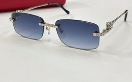Silver Blue Gradient Rimless Sunglasses with Stones Men Sun Shades Fashion Glasses gafas de sol Designers Sunglasses UV400 Eyewear with Box