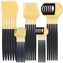 Dinnerware Sets Black And Gold Stainless Steel Cutlery Set 30 Pcs. Mnirror