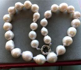 Chains Jewelry Large 13-18mm White Unusual Baroque Pearl Necklace 18" Disc Clasp