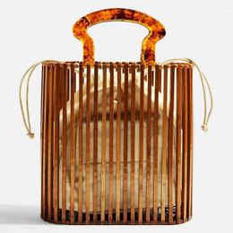 Storage Bags Fashion Leisure Vacation Beach Woven Bag Women Creative Basket Simple Retro Acrylic Hollow Bamboo Square Handbag