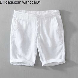wangcai01 Men's Shorts Pure Linen Shorts for Men 2021 Summer New Fashion Solid White Loose Holiday Shorts Man Casual Plus Size Button Fly Short Pants 0314H23