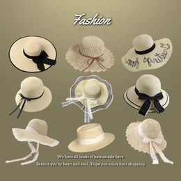 New Women Straw Hats Bow Lace Bucket Hats Lace Up Cap Ladies Beach Hat Casquette Wholesale
