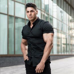 Men s Casual Shirts Summer Fashion Short Sleeve Super Slim Fit Male Social Business Dress Brand Fitness Sports Clothing 230313