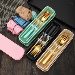 Dinnerware Sets 2/3Pcs Portable Tableware Stainless Steel Cutlery Set With Case Travel Camping Spoon Fork Chopsticks Kitchen Utensils