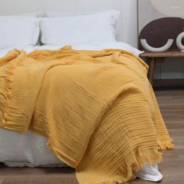Blankets Nordic Solid Three-Layer Cotton Cover Blanket With Tassel Thin Comfort Sofa Bed Air Conditioning Ins Nap Shawl