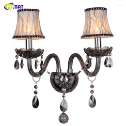 Wall Lamp FUMAT Brief Crystal For Living Room Bed LED Fabric Shade Smoky Grey K9 Lights El Aisle