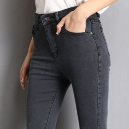 Womens Jeans for Women Mom Blue Gray Black Woman High Elastic Stretch Female Washed Denim Skinny Pencil Pants Size 36 38 40 230313