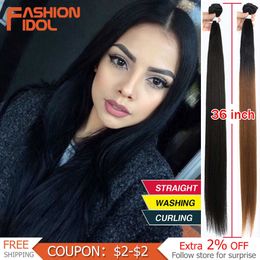 Synthetic Wigs Fashion Idol 36 Inch Yaki Straight Hair Bundles 120g Ombre 613 Brown Synthetic Weave Ponytail 230227