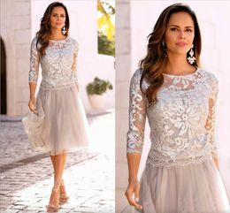 Elegant Mother Of The Bride Dresses Lace 3/4 Long Sleeves Short Prom Party Gown Plus Size Wedding Guest Dress Vestidos
