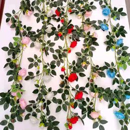 Decorative Flowers 28 Rose Flower Head Artificial Vine Ivy Leaf Wreath Silk Wedding Arch Home Garden Decora