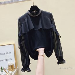 Women's Blouses & Shirts Black Chiffon Blouse For Women 2023 Spring Autumn Fashion Elegant Ruffle Shirt Lady All-Match Tops NancylimWomen's