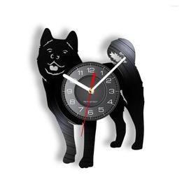 Wall Clocks Japanese Akita Retro Clock Home Decor For Living Room Dog Breed LP Record Artwork Watch Lover Gift