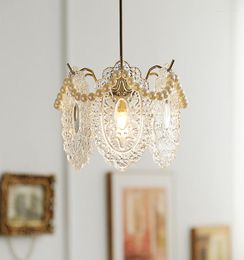 Pendant Lamps French Pastoral Master Bedroom Bedside Small Chandelier Modern Minimalist Retro Pearl Feather Girl Heart Aisle Bar Lamp