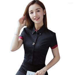 Women's Blouses Black Shirt Women's Short-sleeved Business Dress Formal Fashion Western-style Top Summer Korean Version Slim Cotton