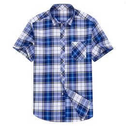 Men's Casual Shirts Chequered Causal Shirts for Men Youth Summer Short Sleeved Plaid Shirt Button Down Leisure Slim Fit Male Tops with Front Pocket 230314