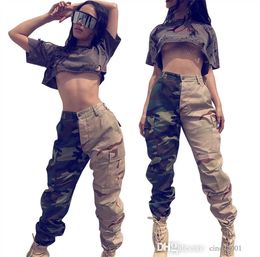 Womens Cargo Pants Fashion Personalized Color Contrast Splicing Camouflage Overalls Trousers