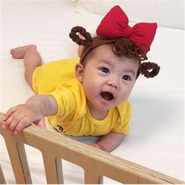 Hair Accessories Small Girls Big Bow Wig Headband With Pigtail Born Elastic Bands Cute Baby Headbands