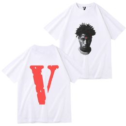 VLONE Men's T Shirts Fashion brand vlone portrait printing short-sleeved t-shirt for men and women lovers hip-hop loose large V half-sleeved men's T-shirt