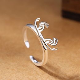Cluster Rings Silver Colour Deer Antlers For Women Adjustable Size Fashion Wedding Jewellery Joyas De PlataCluster