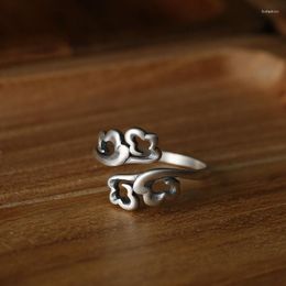 Cluster Rings S925 Sterling Silver Ring Retro Style Auspicious Cloud Hollow Opening Adjustable Men And Women Chinese