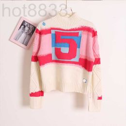 Women's Knits & Tees Designer Star Style Gradual Pink Medium High Neck Westernised Contrast Colour Sweater 3d Jacquard 5 Letter Long Sleeve M9XU