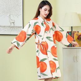 Women's Sleepwear Spring Cotton Bathrobe Women Thin Robe Japanese Cardigan Laced Long Sleeves Print Kimono Robes Sexy Pijamas