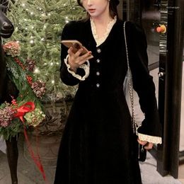 Casual Dresses Vintage One Piece Dress Korean Fashion Long Sleeve Lace Midi Eomen Party 2023 Spring Elegant Office Lady
