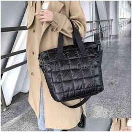 Evening Bags Winter Shoder For Women2021 Quilt Padded Black Nylon Handbag Large Capacity Travel Shopper Cotton Totes Female Cross Dr Dhswq