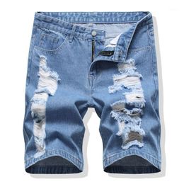 Men's Jeans Summer Shorts Korean Fashion Hole Denim Short Men Casual Ripped Knee Length Straight Blue Hombre