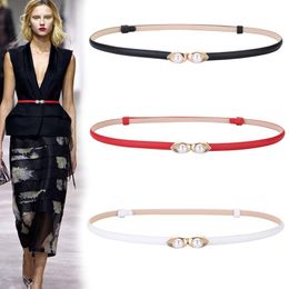 Belts Lady Genuine Leather Decorative Dresses Waistbands Cow Women's Belt Pearl Gold Hook Buckle Skirt Fashion Slim For WomenBelts