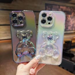 Colorful crystal bear phone case For iPhone14ProMax 14Pro 14 13ProMAX with Dustproof net