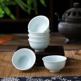 Cups Saucers 6pcs/lot 40ml Celadon Thin Tea Cup Set Ceramic Light Blue Teaware Bowl For Ceremony Chaozhou Teacup