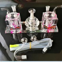 Double Siamese alcohol lamp hookah Wholesale Glass bongs Oil Water Pipes Glass Pipe Oil Rigs Smoking