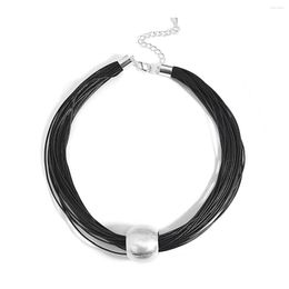 Pendant Necklaces Amorcome Oversized Statement Chunky Choker Necklace For Women Collar Jewellery Round Metal Ball Layered Leather