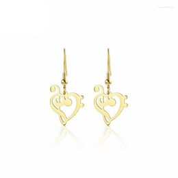 Dangle Earrings Stainless Steel Hollow Heart Shaped Music Charm Drop Exquisite Ladies Jewellery Musicians Gifts