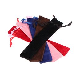 5 Colours Velvet Single Rope Drawstring Bags Pens Cases For Crystal Ballpoint Pen Birthday Wedding Pouch Holder