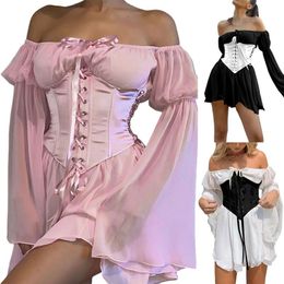 Bustiers & Corsets Elegant Corset Crop Top Women Lace Up Belt Bustier Sexy Cute Rave Outfit Ladies Clothes Pink Hollow Out Busty TopsBustier