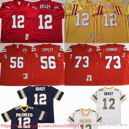 NCAA 12 Tom Brady Throwback Football Jerseys Retro Stitch Red 56 Andre Tippett 73 John Hannah Jersey Black College