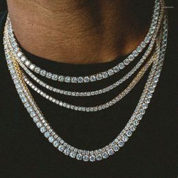 Chains Hip Hop 3mm Zircon Tennis Chain Necklace Women Men Iced Out CZ Necklaces Real Gold Plated Ins Jewellery Single Row Link