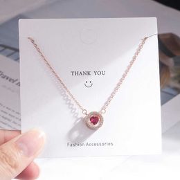 Pendant Necklaces S925 Sterling Silver Loveshaped Red Diamond Pendant Necklace Circle Smart Heart Diamond Woman's Personality Wild JewelryL230315