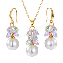 Vintage Pearl Earrings Gold Color Chain Pendant Necklace for Women Fashion Jewelry Set Party Wedding Accessories Gifts