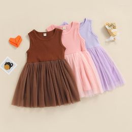 Girl Dresses 1-5Y Toddler Kids Baby Solid Colour Sleeveless Patchwork Tutu Tulle Princess Dress Outfits Summer Clothes