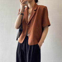 Women's Jackets Women Fashion Brief Paragraph Small Coat Pure Colour Short Sleeve Suit Blazer Summer Button