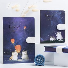 Notepads Cute Cartoon Kitten Notebook Starry Sky Colour Page Illustration Magnetic Button Diary Beautiful Notepad Book 112 SheetsNotepads