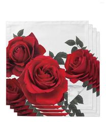 Table Napkin Valentine'S Day Red Rose Flower White 4/6/8pcs Kitchen 50x50cm Napkins Serving Dishes Home Textile Products