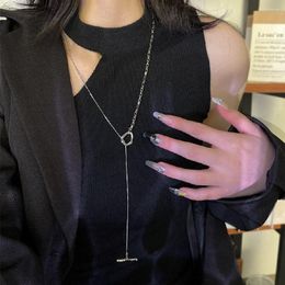 Chains Trendy Simple OT Buckle Necklace For Women Minimalist Titanium Steel Long Chain Sweater Party Jewelry Gift 2023