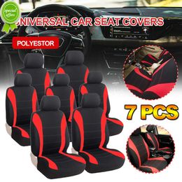 New Fit 7pcs Car Seat Covers Set-Universal Styling With Airbag Compatible For 7 Seats Car Seat Petector For Car/Truck/Van Red Black